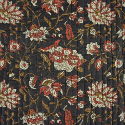 Coton matelassée Delhi motif fleurs Indienne fond Noir