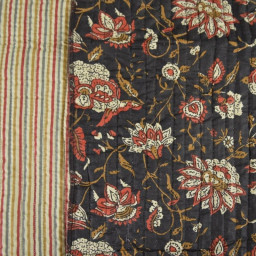 Coton matelassée Delhi motif fleurs Indienne fond Noir