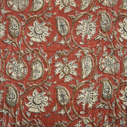 Coton matelassée Kaby motif fleurs Indienne fond terracotta