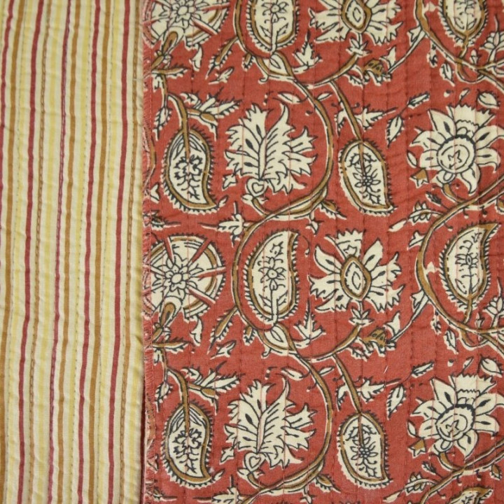 Coton matelassée Kaby motif fleurs Indienne fond terracotta