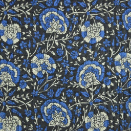 Coton matelassée Kavy motif fleurs Indienne fond bleu