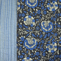 Coton matelassée Kavy motif fleurs Indienne fond bleu