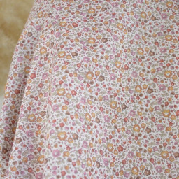 Voile de coton BIO motif fleurs bordeaux et camel -  oeko tex