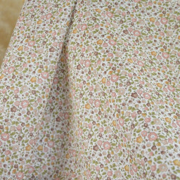 Voile de coton BIO motif fleurs rose et vert - oeko tex