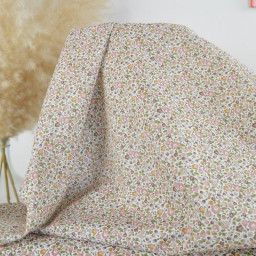 Voile de coton BIO motif fleurs rose et vert - oeko tex