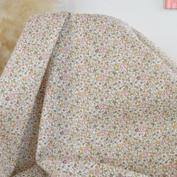 Voile de coton BIO motif fleurs rose et vert - oeko tex