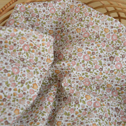 Voile de coton BIO motif fleurs rose et vert - oeko tex
