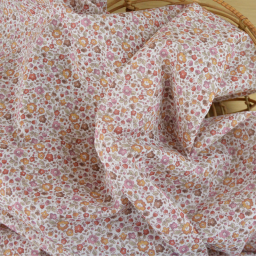Voile de coton BIO motif fleurs bordeaux et camel -  oeko tex