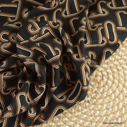 1 coupon de 50 cm de Tissu twill Viscose motif chaines fond noir