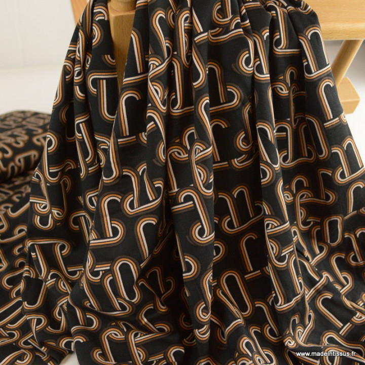 Tissu twill Viscose motif chaines fond noir