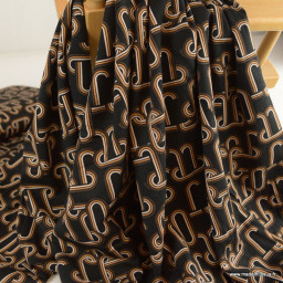Tissu twill Viscose motif chaines fond noir