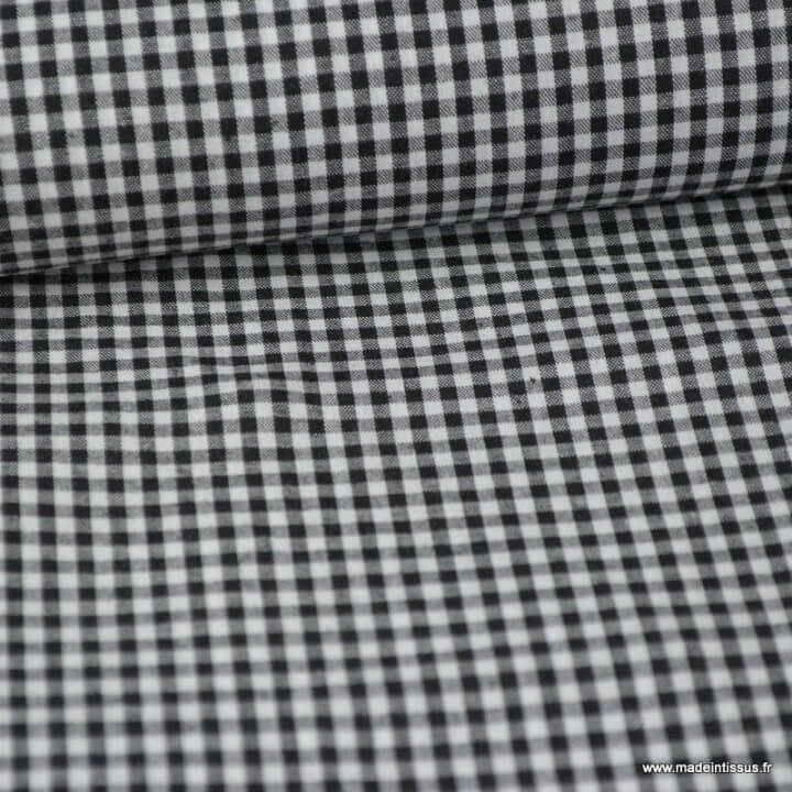 Tissu vichy petits carreaux coton NOIR  .x1m
