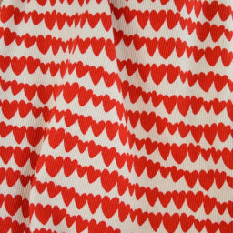 Tissu jersey côtelé bio motif coeurs rouges fond naturel - Poppy fabrics