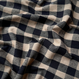 Tissu coton Celestin à grands carreaux Vichy Lin et Noir