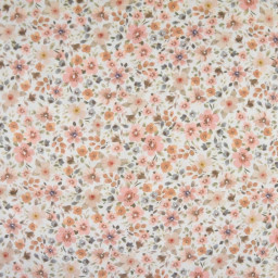 Tissu popeline Poppy motifs Fleurs pêche et camel - OEKO TEX