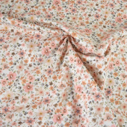 Tissu popeline Poppy motifs Fleurs pêche et camel - OEKO TEX