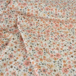 Tissu popeline Poppy motifs Fleurs pêche et camel - OEKO TEX