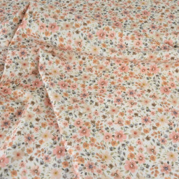 Tissu popeline Poppy motifs Fleurs pêche et camel - OEKO TEX
