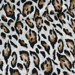 Tissu satin de viscose motif Léopard fond blanc cassé