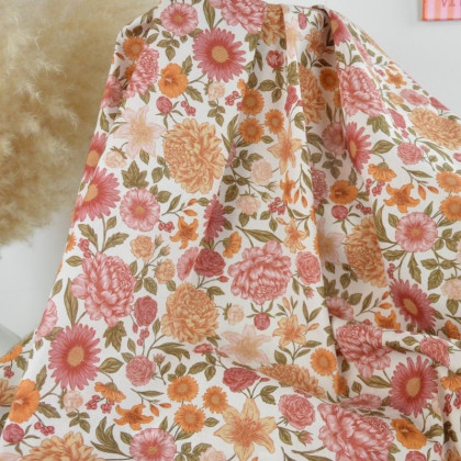 Tissu popeline de viscose Elisabeth - motif fleurs Prune