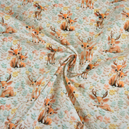 Tissu coton 3D Magi Deer - Motif Faons et champignons