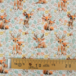 Tissu coton 3D Magi Deer - Motif Faons et champignons