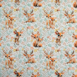 Tissu coton 3D Magi Deer - Motif Faons et champignons