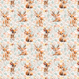 Tissu coton 3D Magi Deer - Motif Faons et champignons