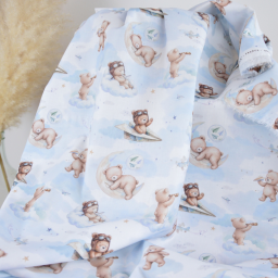 Tissu coton Volloin motif ours aviateur et lune fond ciel - OEKO TEX