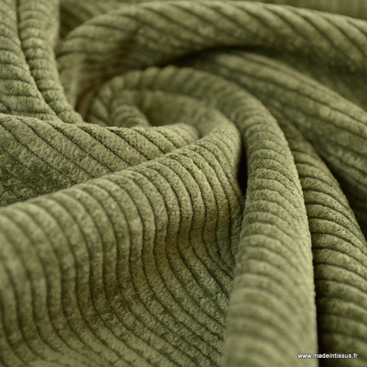 Tissu Velours côtelé washé vert kaki - oeko tex