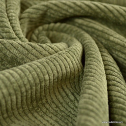 Tissu Velours côtelé washé vert kaki - oeko tex
