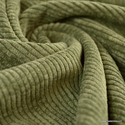 Tissu Velours côtelé washé vert kaki - oeko tex