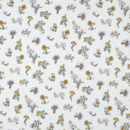 1 coupon de 65cm -  Tissu double gaze de coton Bio Violaine motif fleurs fond blanc