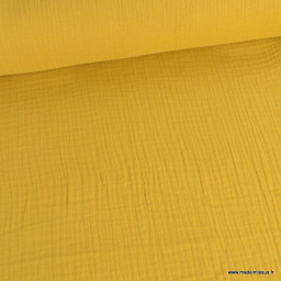 1 coupon de 30cm -  Tissu Double gaze coton Coloris Moutarde - OEKO TEX