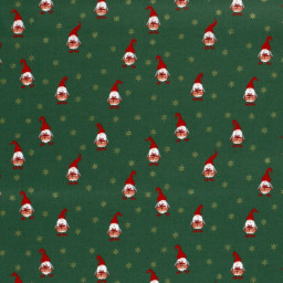 Tissu de Noël motif gnomes fond vert sapin - Oeko tex