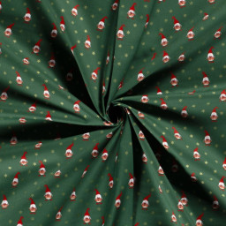 1 coupon de 90cm -  Tissu de Noël motif gnomes fond vert sapin - OEKO TEX