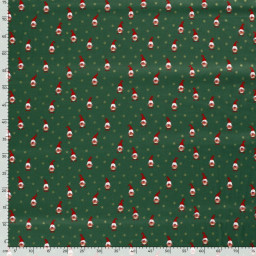 1 coupon de 90cm -  Tissu de Noël motif gnomes fond vert sapin - OEKO TEX