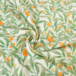 1 coupon de 80cm -  Double gaze de coton motif fleurs d'oranger - Blanc cassé