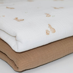 1 coupon de 70cm -  Double gaze Jeannot Motif petits lapins