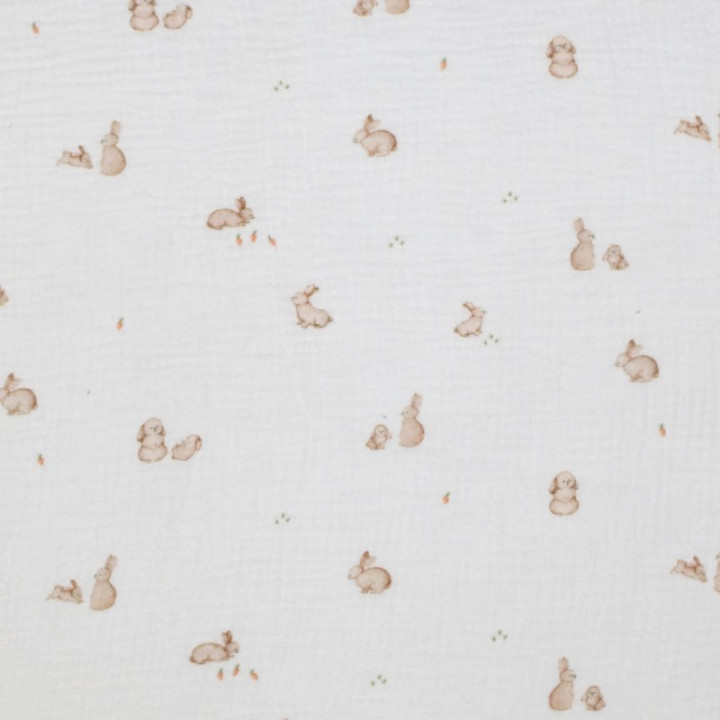 1 coupon de 70cm -  Double gaze Jeannot Motif petits lapins
