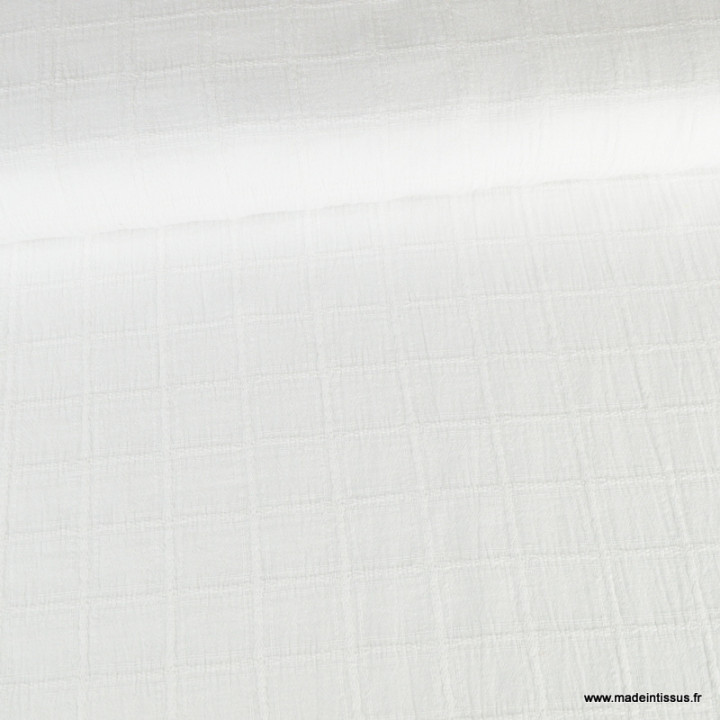 Tissu coton blanc à grand carreaux - Dobbie