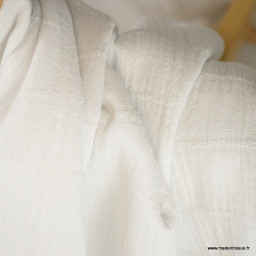 1 coupon de 70cm -  Tissu coton blanc à grand carreaux - Dobbie