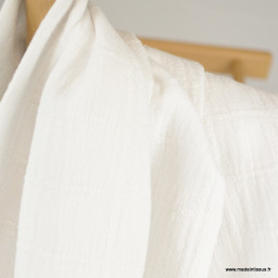1 coupon de 70cm -  Tissu coton blanc à grand carreaux - Dobbie