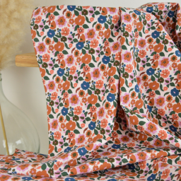 Tissu cretonne coton Jany motif fleurs camel et écru – OEKO TEX
