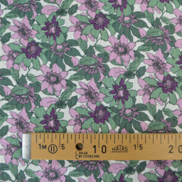 1 coupon de 1m90 -  Seersucker motif Fleurs prune et vertes fond écru