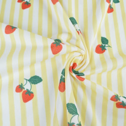 1 coupon de 90cm -  Pul contact alimentaire motifs rayures jaunes et fraises - motif exclusif