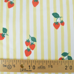 1 coupon de 90cm -  Pul contact alimentaire motifs rayures jaunes et fraises - motif exclusif