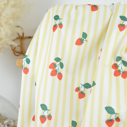 Pul contact alimentaire motifs rayures jaunes et fraises - motif exclusif