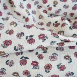 1 coupon de 30cm -  Tissu double gaze Octave motif fleurs fond écru - OEKO TEX