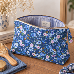 Tissu cretonne coton Marvina motif fleurs fond marine – OEKO TEX